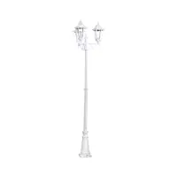 eglo lampadaire parisien navedo à 3 têtes, luminaire extérieur sur pied, lanterne, lampe de jardin et de chemin en fonte d’aluminium blanc et verre, douille e27, h 220 cm, ip44