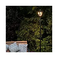 lampadaire solaire led en aluminium noir 1 tête - 6 led Éclairage blanc chaud - produit waterproof pour le jardin - intensité réglable 36 lumens max. - hauteur ajustable (80cm, 120cm ou 210cm)