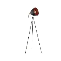 eglo lampadaire tripode chester, lampadaire vintage 1 flamme, lampadaire en acier, couleur : noir, cuivre, douille : e27, interrupteur à tirette inclus
