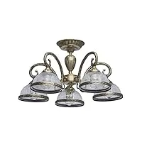 mw-light 481011805 lustre plafonnier à 5 bras design classique en métal couleur bronze antique abat-jours en verre craquelé pour salle à manger salon 5x60w e27