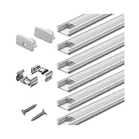 profilé aluminium led - 6x1mètre aluminium profilé u-forme pour bandes à led, compact finition professionnelle avec blanc laiteux couvercle,embouts,clips de montage en métal