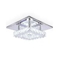 dixun mini lustre contemporain en cristal avec finition chromée pour salon, cuisine, bureau, chambre à coucher, salle à manger île (carré blanc)