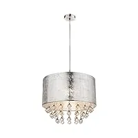 globo cristal suspendus luminaire textile pendule sommeil chambre Éclairage plafond lampe argent 15188h3