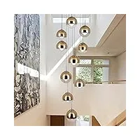 bds lighting moderne escalier lustre 10 boules de verre personnalité créatrice salon luminaire minimaliste long pendentif lumière, 40 * 200 cm (couleur : or)