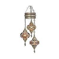 demmex lustre turc marocain en mosaïque suspendue, 3 grands globes (ambre) (câblé)
