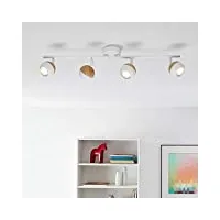 lightbox spot de plafond à led avec lumière blanche chaude - tube spot à 4 flammes avec têtes pivotantes - plafonnier avec ampoule incluse et changeable - métal blanc/bois