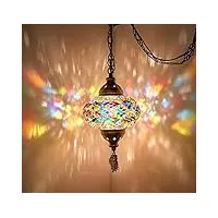 demmex plafonnier turc marocain en mosaïque, luminaire suspendu avec cordon de 4,5 m, chaîne et prise, lampe à brancher, sans câblage électrique, à brancher sur une prise murale