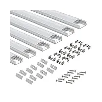 profilé aluminium led - ap03 aluminium profilé u-forme pour bandes à led, compact finition professionnelle avec blanc laiteux couvercle,embouts,clips de montage en métal (6 * 1m)