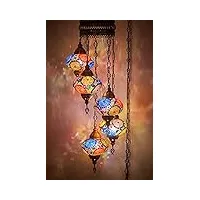 lampe à brancher, plafonnier suspendu en mosaïque colorée turque marocaine, luminaire suspendu, lustre avec cordon de 4,5 m et prise ue, 5 abat-jour, aucun câblage requis, pend 110 cm