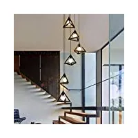 luminaire suspendu, lustre vintage en escalier en fer forgé, lustre long d'escalier en colimaçon en duplex de villa, support de lampe e27