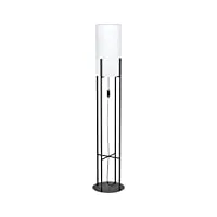eglo lampadaire glastonbury - 1 ampoule - lampe sur pied moderne en acier et textile - lampe de salon en noir, blanc - lampe avec interrupteur, douille e27