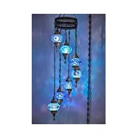 lampe à brancher, plafonnier suspendu en mosaïque colorée turque marocaine, luminaire suspendu, lustre avec cordon de 4,5 m et prise ue, 7 teintes, aucun câblage requis, pend 130 cm