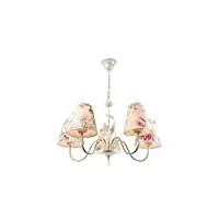 suspension 5 lampes tissu métallique floral en fleurs blanches shabby 5xe27 d: 57cm maison de campagne chambre salon lustre lampe suspendue suspension