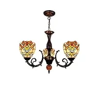 yjmgrowing lampe suspension de style tiffany creative européenne 3-headed baroque vitrail lustre pour hôtel pavillon chambre art lampe suspendue,110-240v, e27,40w,a