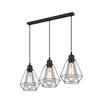 lampe à suspension industrielle, idegu 3 lumières lustre à suspension vintage e27 lustre métal de style cage géométrique lampe de plafond avec base de montage sur tige - noir - Ø 20,5 cm
