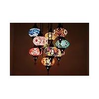 suspension multicolore style marocain turc mosaïque 10 grands globes (10 étoiles)