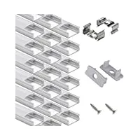 profilé aluminium led - ap03 aluminium profilé u-forme pour bandes à led, compact finition professionnelle avec blanc laiteux couvercle,embouts,clips de montage en métal (20 * 1m) …