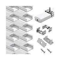 profilé aluminium led - 10x1mètre aluminium profilé u-forme pour bandes à led, compact finition professionnelle avec blanc laiteux couvercle,embouts,clips de montage en métal