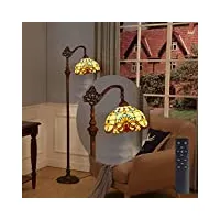 wrming tiffany lampadaire sur pied salon e27 avec télécommande rétro lampe de lecture pour chambre bureau restauran, avec 12w led dimmable ampoule,verre multicolore abat-jour art deco,c