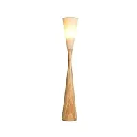 myalq lampadaire bois 7w led pas dimmable lampadaire sur pied, abat-jour en tissu, blanc chaud 130cm pour salon chambre bureau