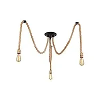 maxduyu suspension luminaire induistrielle lampe vintage réglable lampe lustre,suspensions en corde de chanvre créatif pour salon,salle de restaurant,bar,café (3 têtes)
