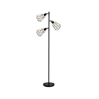 homcom lampadaire design industriel 3 ampoules max. 40 w abat-jour cage métal noir