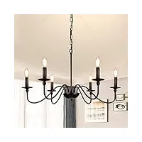 depuley lustres lampe suspendue 60w, e14*6 ampoules, hauteur réglable pour salon, restaurant, bar, café et chambre, noir, style rétro