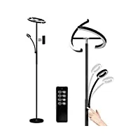 anten lampadaire sur pied led dimmable kaka | noir 20 w avec lampe de lecture moderne flexible de 7 w | avec télécommande 1500 lm - 4 températures de couleur pour salon, chambre