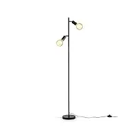 b.k.licht lampadaire rétro industriel, pour 2 ampoules led e27 de max 10w (non fournies), spots orientables, éclairage salon, salle à manger, chambre, métal noir