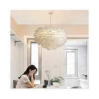 lampe à suspension moderne grande plume, lustre d'art créatif 3 lumières abat-jour en plume d'oie lampe suspendue pour chambre cuisine restaurant salon (blanc chaude, plume blanc)