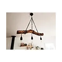 solenzo - lustre suspension en bois flotté style marin rustique campagne chic 3 ampoules (e27) - fabrication française