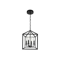 ttbdddyh lampe à suspension industrielle à 4 lumières, lanterne de ferme vintage en métal noir, luminaire suspendu, lustre en cage rétro, hauteur réglable pour îlot de cuisine, salle à manger, chambre
