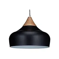 relaxdays lampe à suspension, métal, bois, hxd : 129 x 32 cm, lustre moderne, douille e27, salle à manger, noir-nature