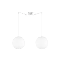 sotto luce tsuki lampe suspension boule à 2 lumières - verre opale mat/blanc - câbles textiles blancs de 1,5 m - rosace de plafond blanche - 2 x e27 - ø 30 cm