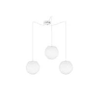 sotto luce tsuki lampe suspension boule à 3 lumières - verre opale mat/blanc - câbles textiles blancs de 1,5 m - rosace de plafond blanche - 3 x e27 - ø 20 cm