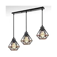 stoex 3 lumières suspension industriel design cage, lampe suspendue en métal corde de chanvre, éclairage intérieur pour salons chambre cuisine, noir