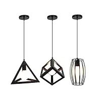 stoex lot de 3 suspension luminaire industrielle cage métal, lamps lustre d'éclairage intérieur lumière pour cuisine chambre salon bar, e27 noir