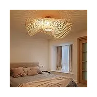 sduytdg chapeau de paille vintage luminaires en bambou montage au plafond salle À manger luminaires en osier lustre en rotin pour lampe d'entrée lampe suspendue en rotin pour la lumière de l'îlot