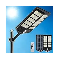 werise 1000w réverbère solaire extérieur, lumens élevés projecteur solaire à led avec détecteur de mouvement ip65 imperméable crépuscule à l'aube lampadaire solaire pour parking, cour