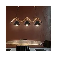 ksibnw suspension luminaire restaurant rétro chanvre corde métal, lustre cuisine métal noir réglable en hauteur en bois e27, lustre salon 3 douilles pour ampoules pour salle à manger café bar
