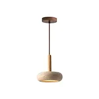 thinkbeest lampe à suspension à disque beige avec abat-jour en pierre, luminaire suspendu à capuchon de lampe en bois, source de lumière led de lustre de style japonais minimaliste, plafonnier réglabl
