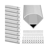 cecaylie lot de 40 profilés led en aluminium - 1 m - en forme de v - avec embouts laiteux et clips de montage - pour bandes led (jusqu'à 11 mm de largeur) - profilé led à 45°