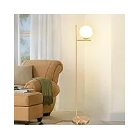 zmh lampadaire salon moderne lampadaire industriel doré avec interrupteur à pied métal design en verre blanc lampe de sol e27 vintage câble 2m pour chambre à coucher bureau chambre d'enfant