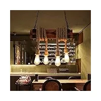 osbele lampe suspendue rétro en corde à 4 lumières e26/27, lustre moderne en bois, luminaires suspendus de ferme, lampes suspendues industrielles vintage pour salle à manger, chambre à coucher, ent