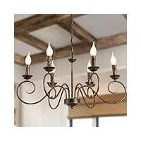 jiinoo lustre dans le style traditionnel de la campagne, chandelier en fer réglable en hauteur vintage, 6 lampes e14 lampe à suspension classique bronze farmhouse pour cuisine salle à manger salon