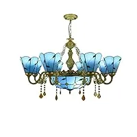 lustre lampes de sol/de table de style tiffany, lustre à 8 bras vintage bleu vitrail de style tiffany lampe à suspension de plafond inversé luminaire de villa