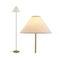 costway lampadaire sur pied en métal, lampadaire avec abat-jour en lin et interrupteur au pied, lampe Élancée à perche dorée de 162 cm, lampe de sol moderne pour salon, chambre et bureau