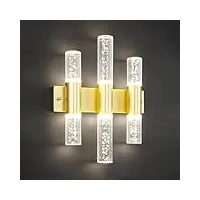 buniq applique murale à bulles de cristal moderne à 6 lumières, dorée, pour salle de bain, 3000k/6000k, 18w, lampe murale à led, luminaire décoratif d'intérieur contemporain pour chambre