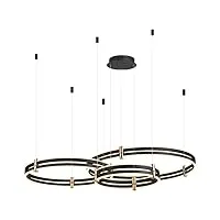 lustre moderne à 3 anneaux du milieu du siècle, noir et or, luminaire suspendu à led, lustre rond à intensité variable, plafonnier circulaire haut pour salle à manger, salon, chambre à coucher,