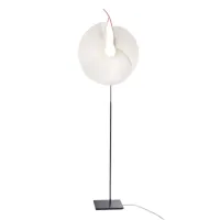 ingo maurer - lampadaire led yoruba rose - blanc/abat-jour papier japonais ø50cm/h 130-160cm/câble + interrupteur et gradateur/structure acier inoxyda